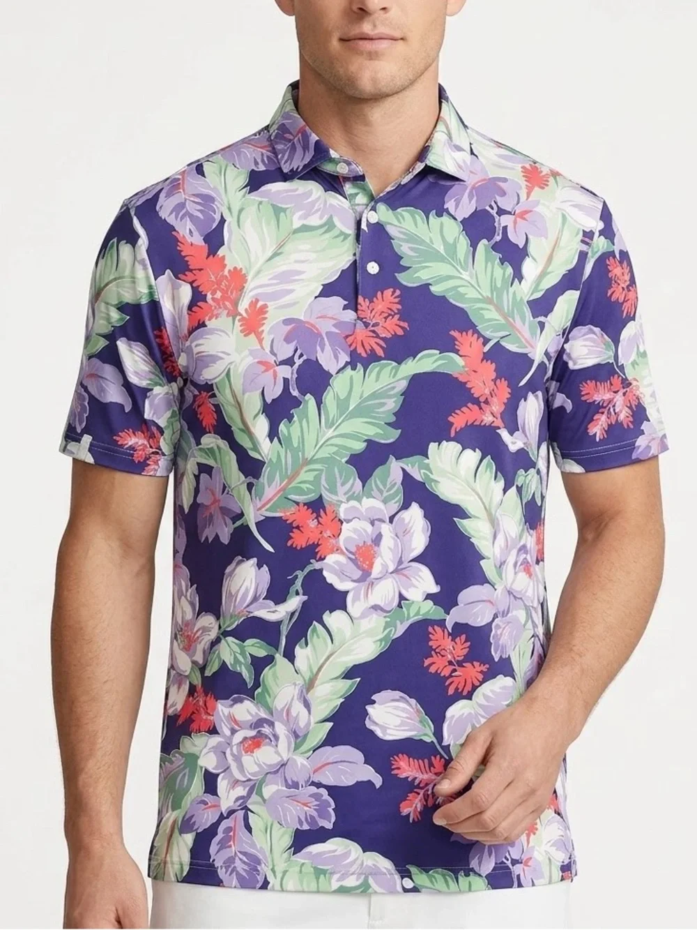 RLX Ralph Lauren Golf Polo Men’s L Navy Tropical Floral Performance Shirt